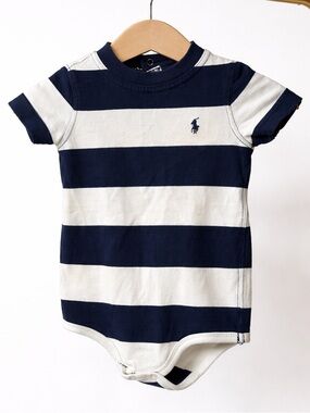 Ralph Lauren Navy and White Striped Short Sleeve Onesie